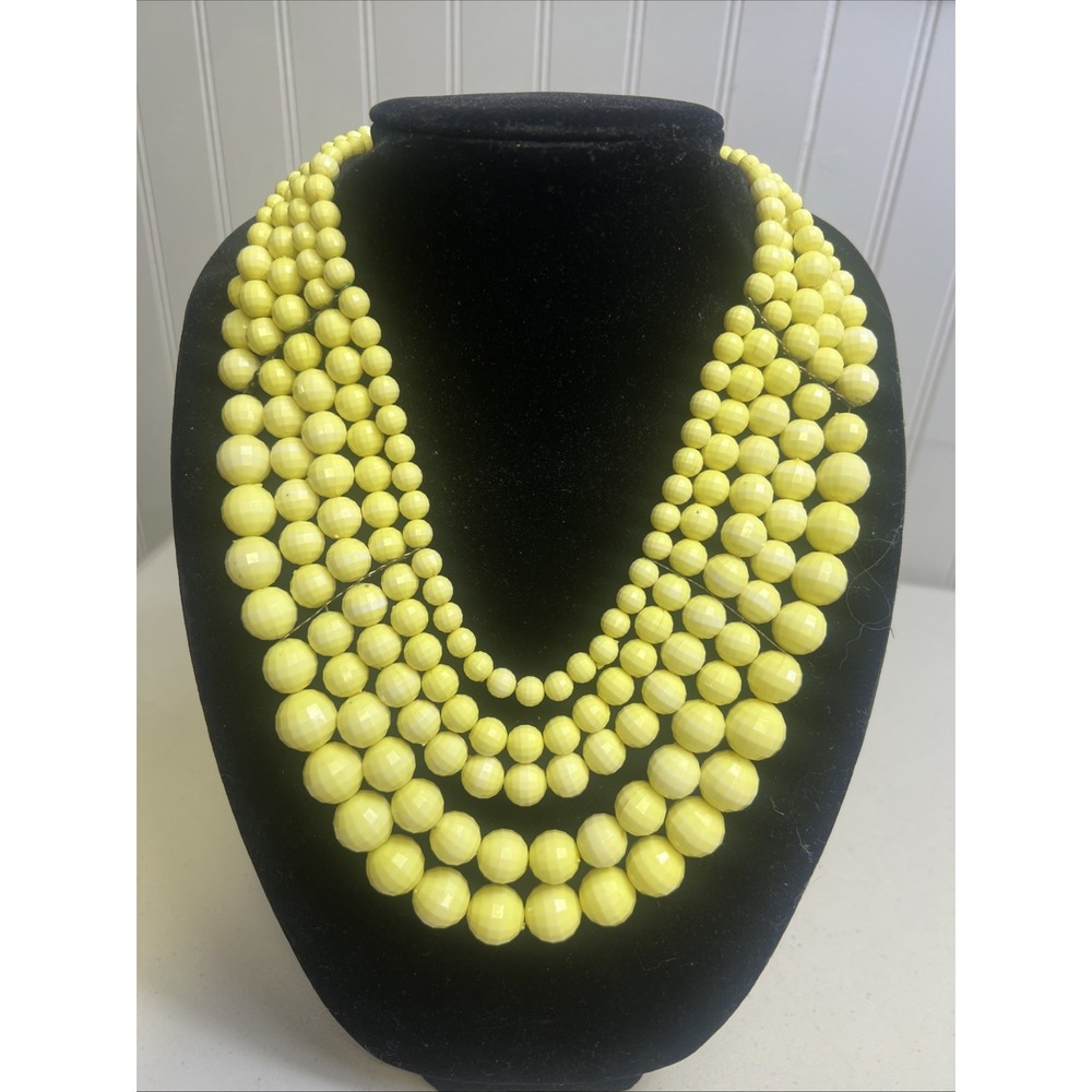 Chunky Yellow Multi Strand Beaded Necklace Adjustable Length